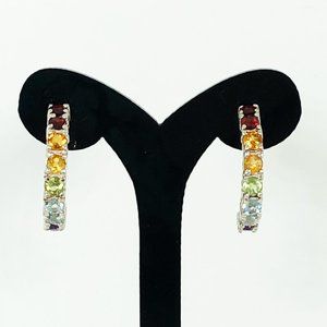 Sterling J-Hoop Earrings w/ 9 Semi-precious gems